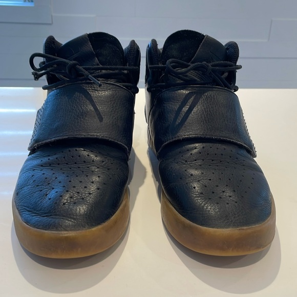 10 Adidas Men’s High Top strap Black Leather + Suede - Picture 2 of 10